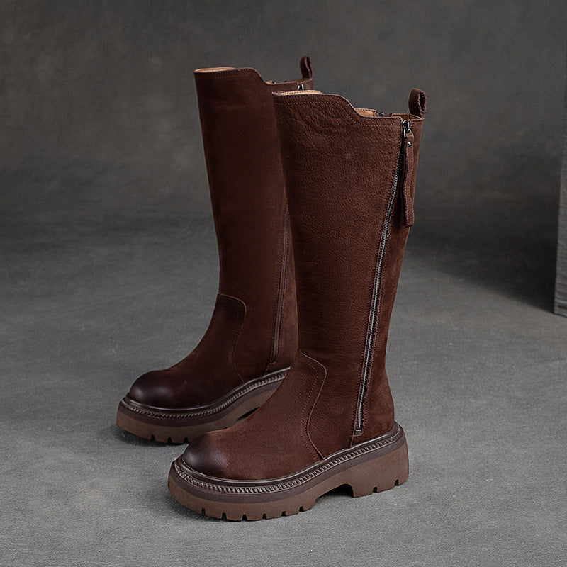 Women Retro Leather Minimalist Winter Riding Boots-RAIIFY