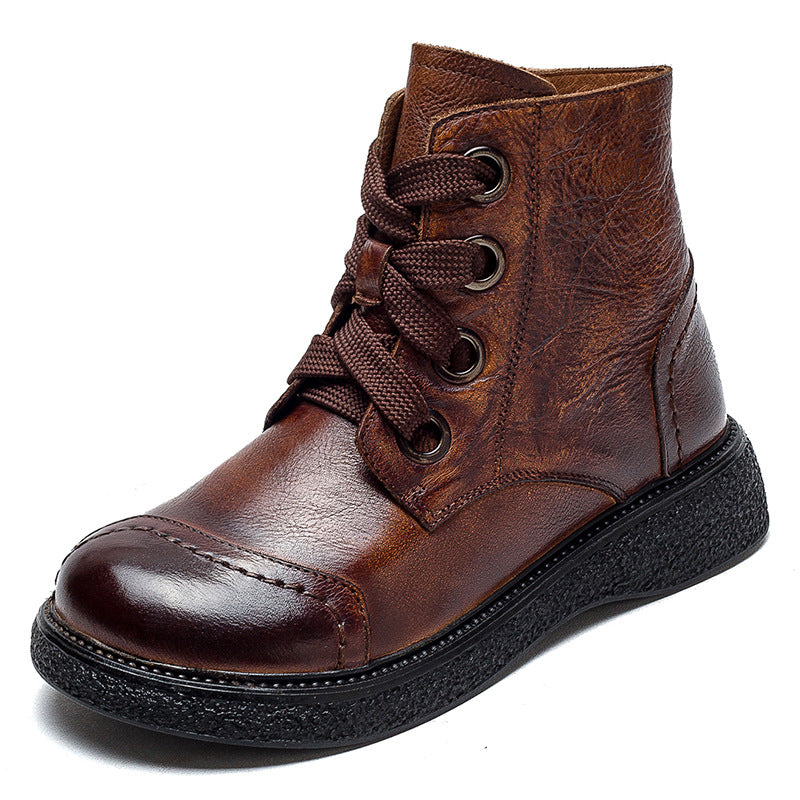 Women Retro Minimalist Leather Casual Boots-RAIIFY