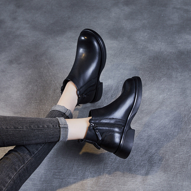 Women Minimalist Leather Double Side Zippers Ankle Boots-RAIIFY