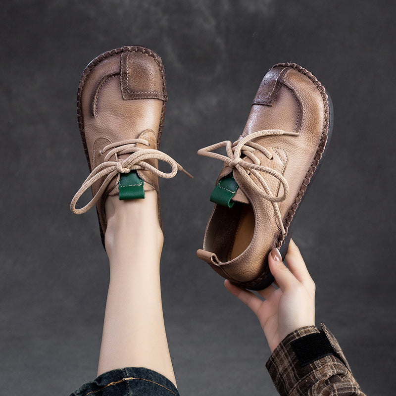Women Retro Soft Leather Flat Casual Shoes-RAIIFY