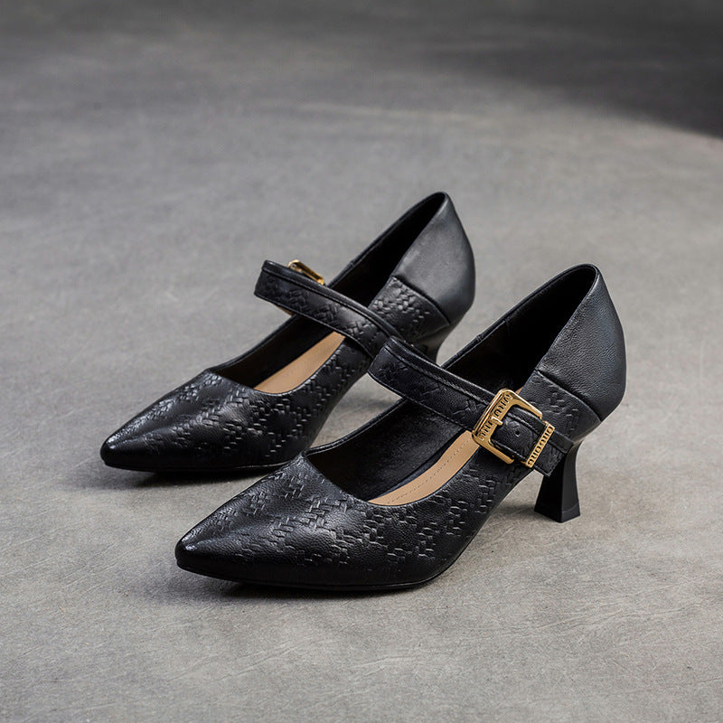 Women Leather Pointed Toe High Heel Pumps Dress Shoes-RAIIFY