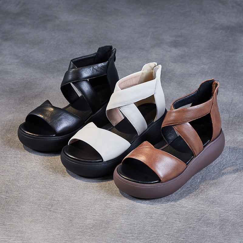 Women Summer Soft Leather Comfort Platform Sandals-RAIIFY