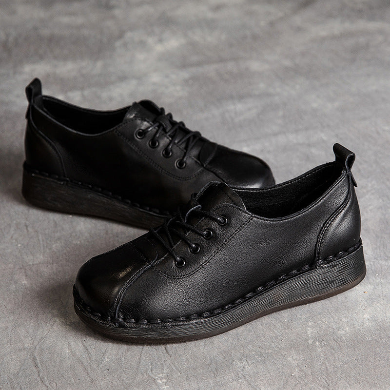 Women Retro Leather Soft Wedge Casual Work Shoes-RAIIFY