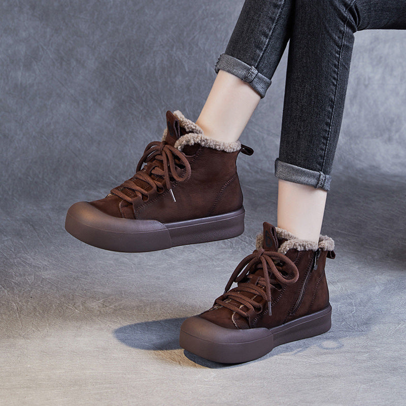 Women Winter Retro Warm Furred Flat Ankle Boots-RAIIFY