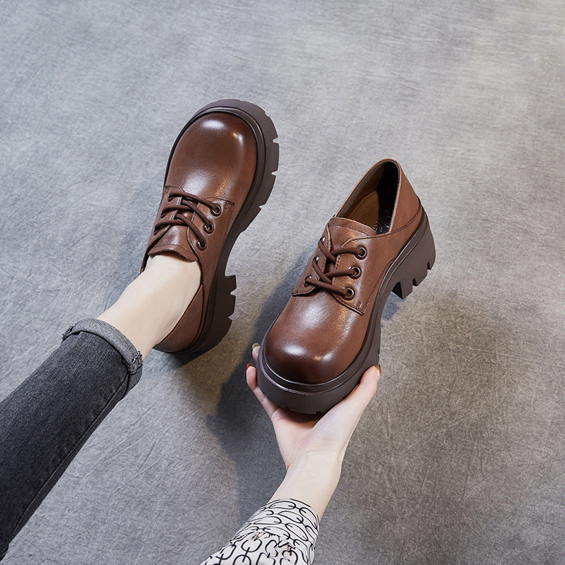 Women Retro Cowhide Leather Wedge Casual Shoes-RAIIFY