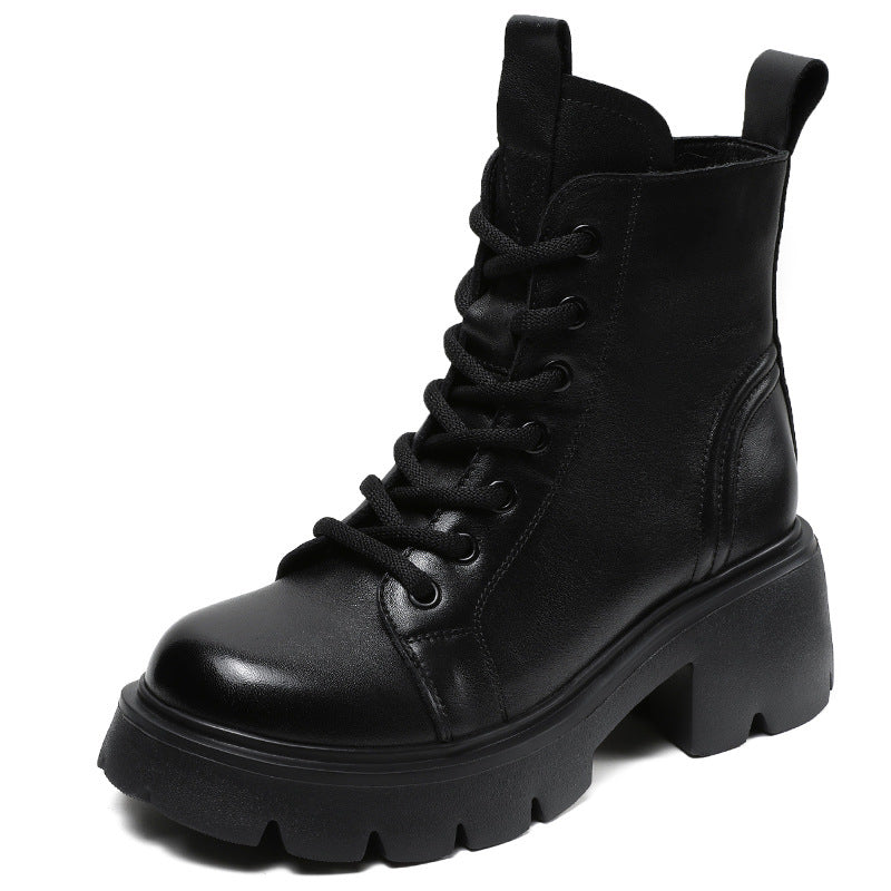 Women Minimalist Leather Chunky Platform Boots-RAIIFY