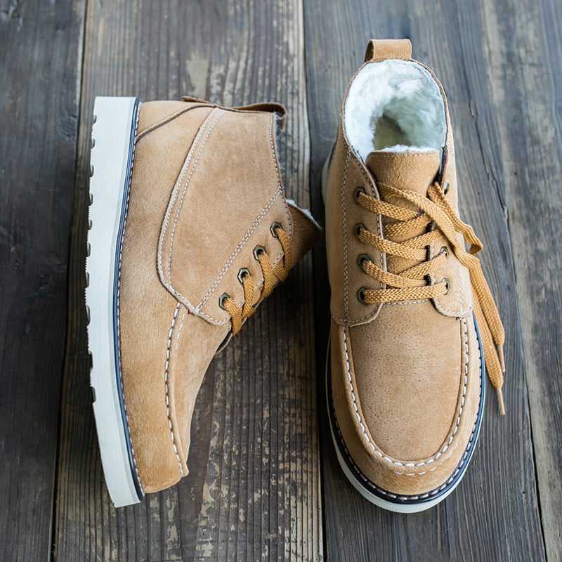 Men Winter Cowhide Wool Ankle Snow Boots-RAIIFY