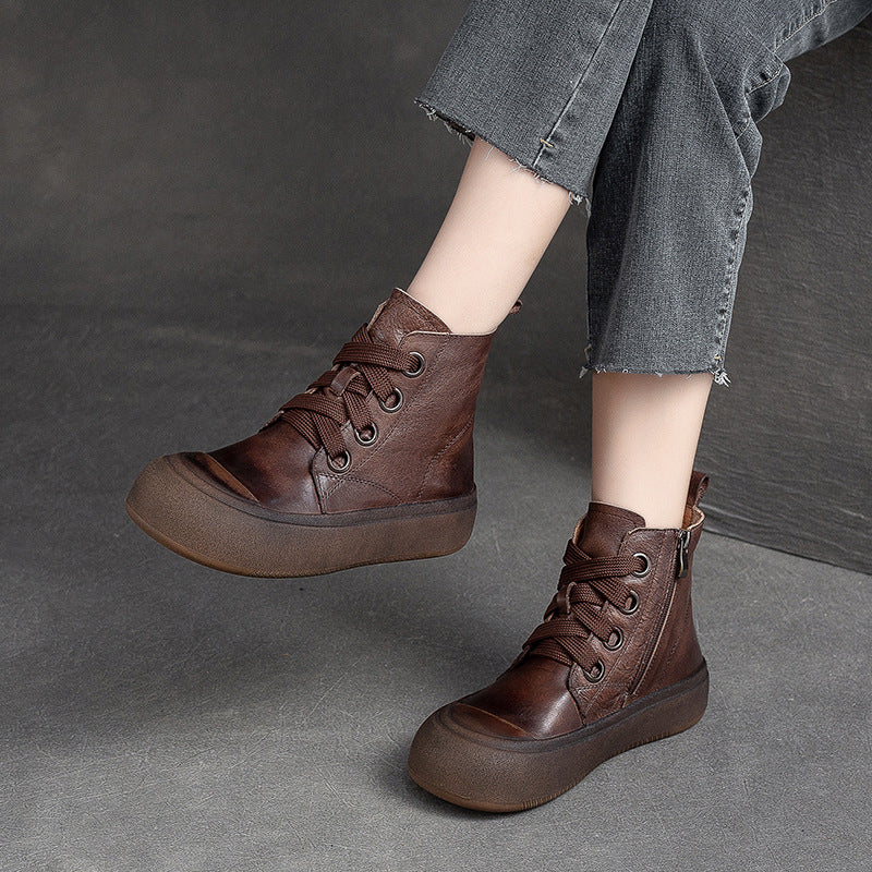 Women Autumn New Trendy Retro Leather Boots-RAIIFY