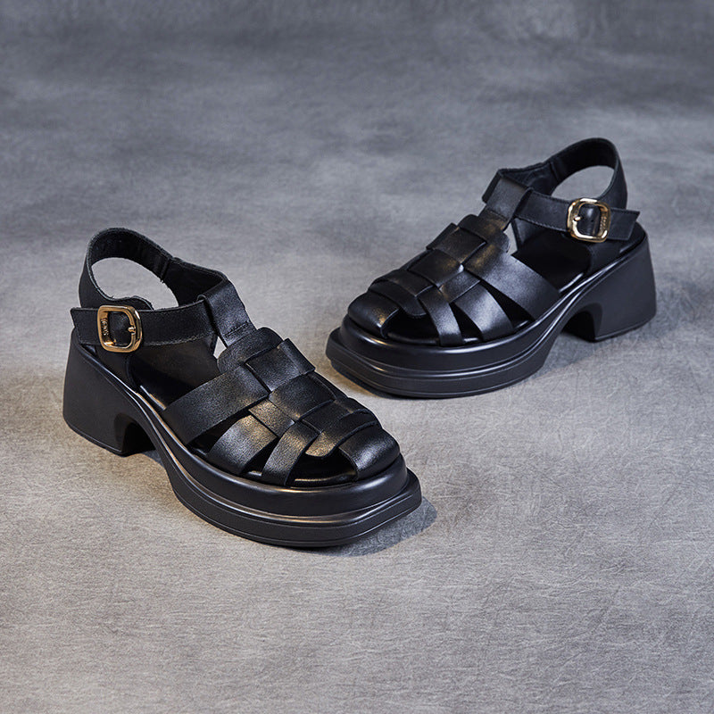 Women Handcraft Plaited Leather Chunky Lug Sole Sandals-RAIIFY
