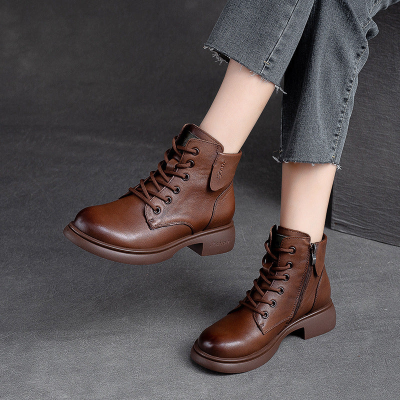 Women Retro Minimalist Soft Leather Casual Boots-RAIIFY