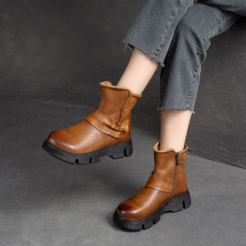 Women Retro Leather Comfort Casual Boots-RAIIFY