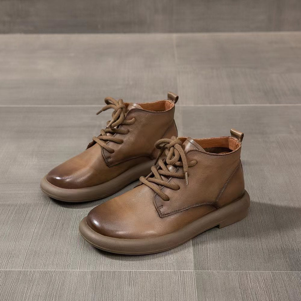 Women Ankle Flat Casual Cowhide Boots-RAIIFY