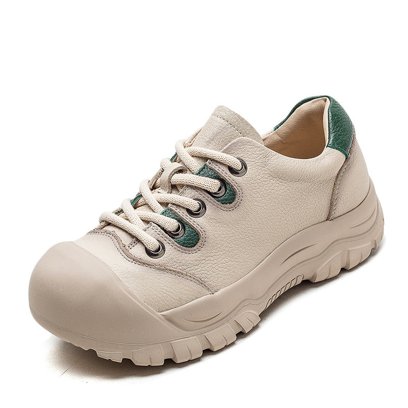 Women Retro Minimalist Leather Round Head Casual Shoes-RAIIFY