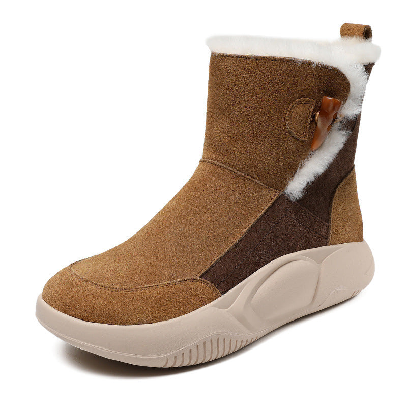 Women Retro Leather Casual Furred Snow Boots-RAIIFY