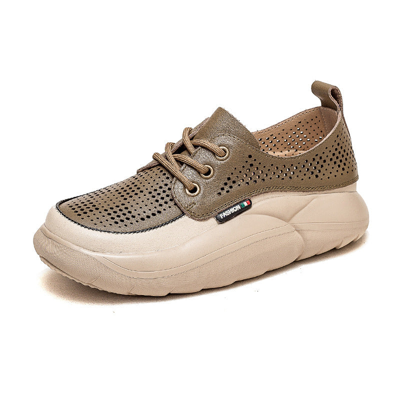 Women Fashion Breathable Hollow Leather Casual Shoes-RAIIFY