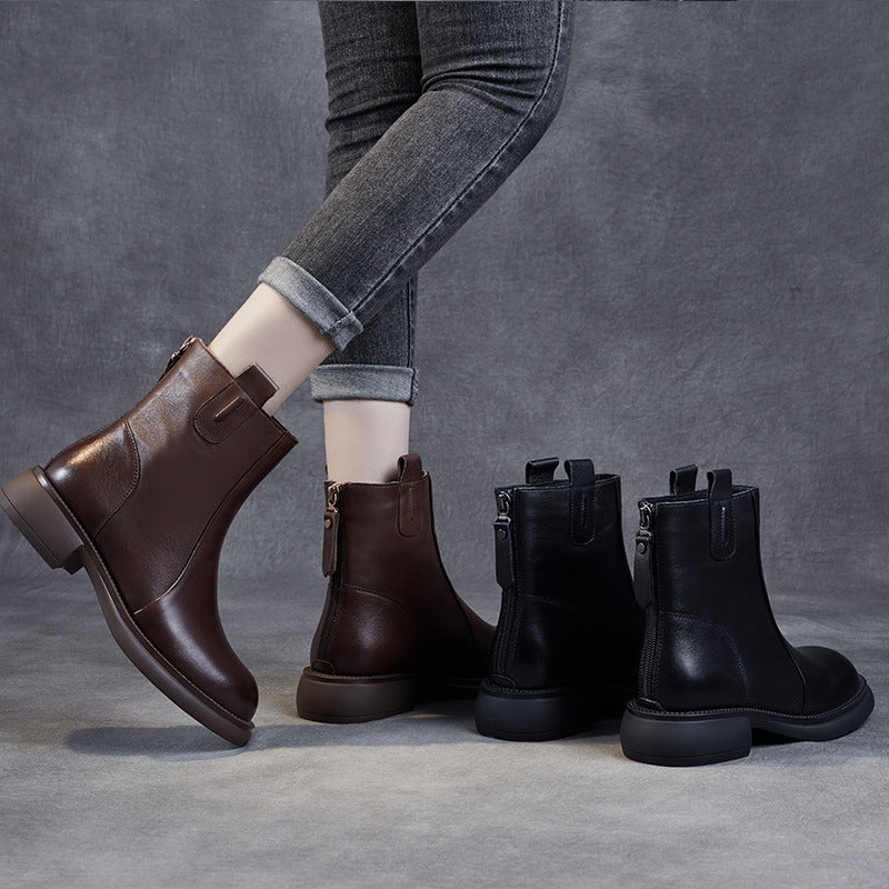 Women Minimalist Soft Leather Casual Flat Boots-RAIIFY