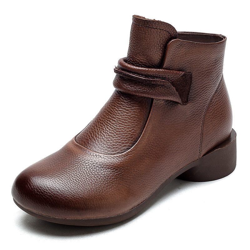 Women Retro Leather Low Heel Ankle Boots-RAIIFY