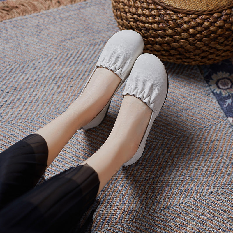 Women Retro Ruffle Leather Minimalist Soft Flats-RAIIFY