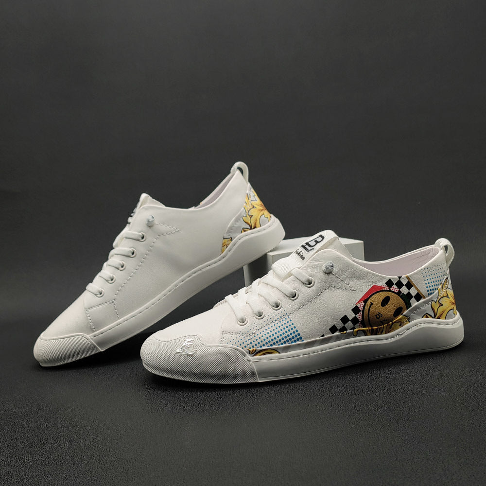 Men Fashion Print Leather Casual Flat Sneakers-RAIIFY