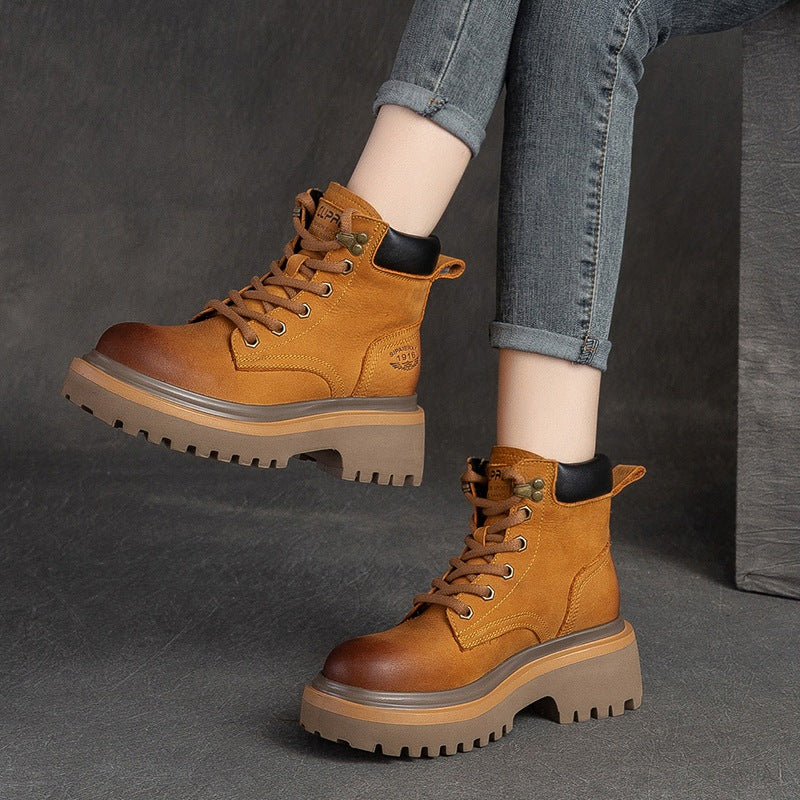 Women Classic Casual Leather Thick Soled Boots-RAIIFY