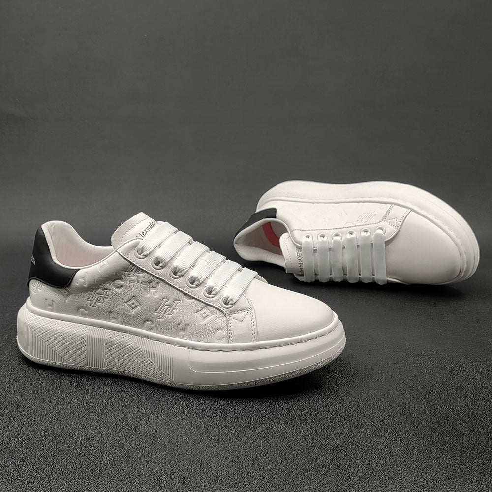 Men Fashion Embossed Leather Flat Casual Sneakers-RAIIFY