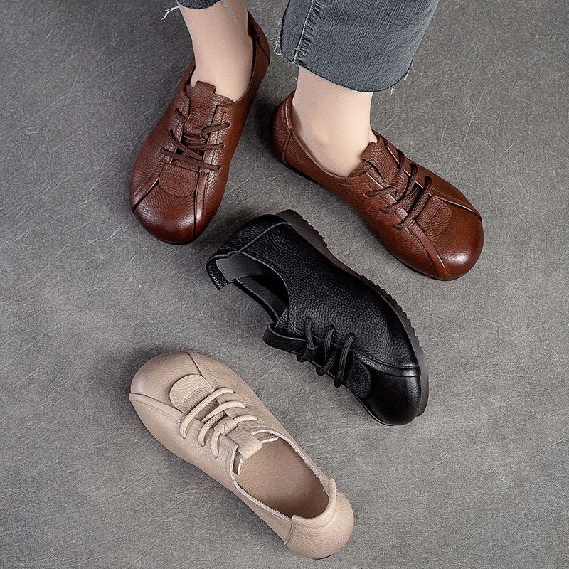 Women Retro Soft Leather Flat Casual Shoes-RAIIFY