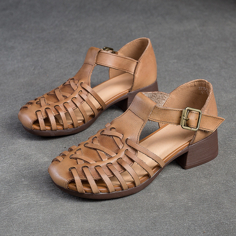 Women Summer Retro Handcraft Plaited Leather Sandals-RAIIFY