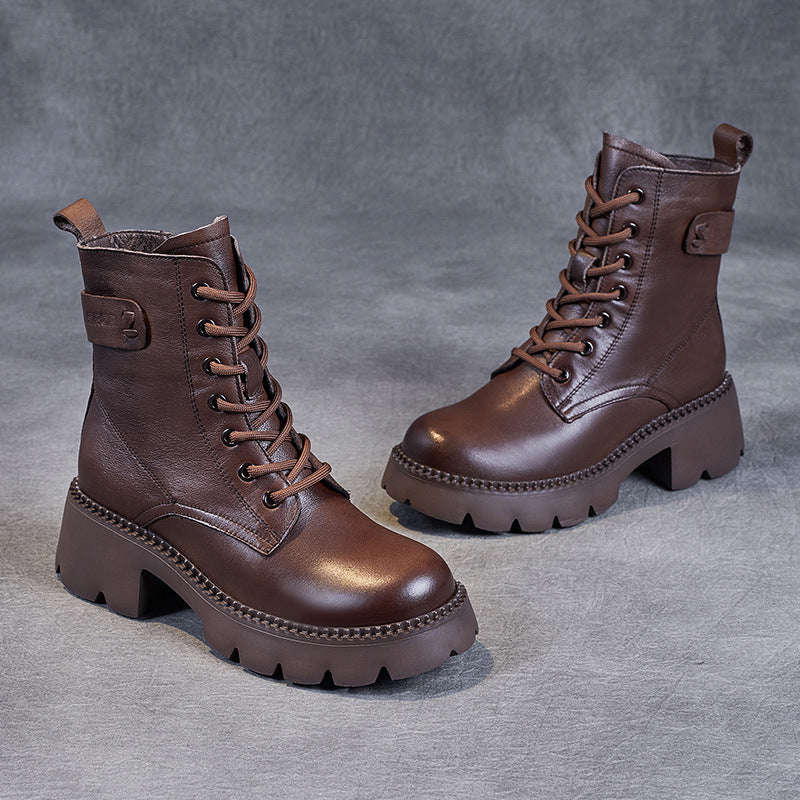 Women Minimalist Retro Leather Platform Boots-RAIIFY