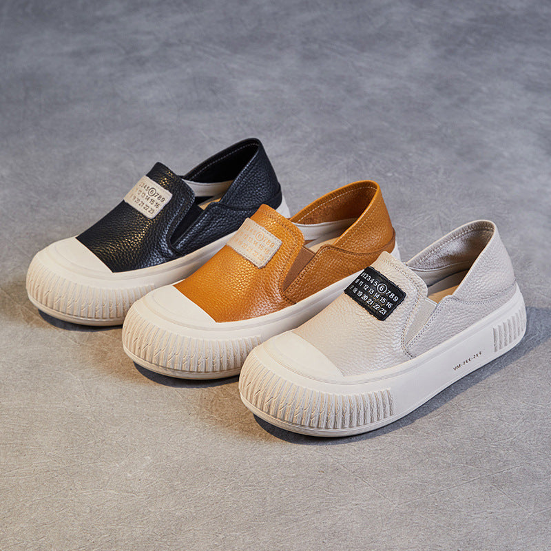 Women Minimalist Leather Thick Soled Flat Casual Shoes-RAIIFY