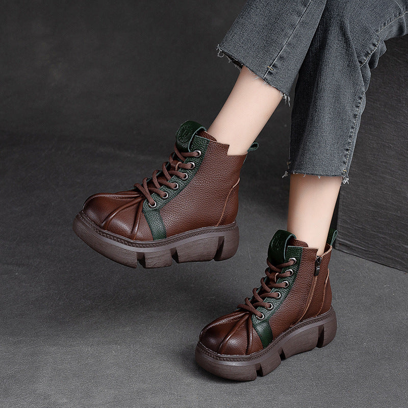 Women Retro Patchwork Leather Casual Ankle Boots-RAIIFY