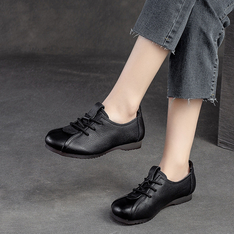 Women Retro Soft Leather Flat Casual Shoes-RAIIFY