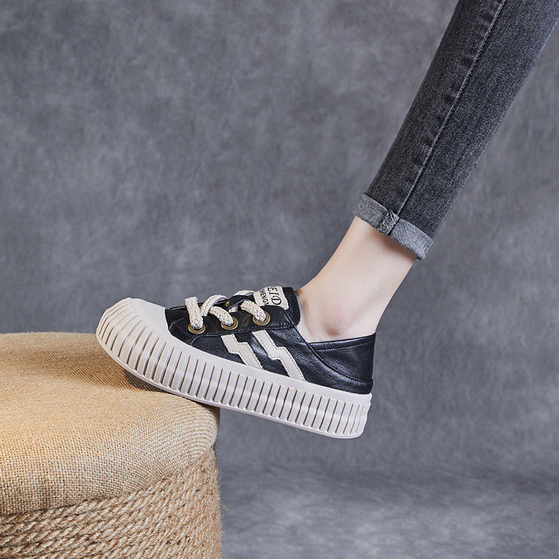 Women Soft Leather Thick Soled Flat Casual Shoes-RAIIFY