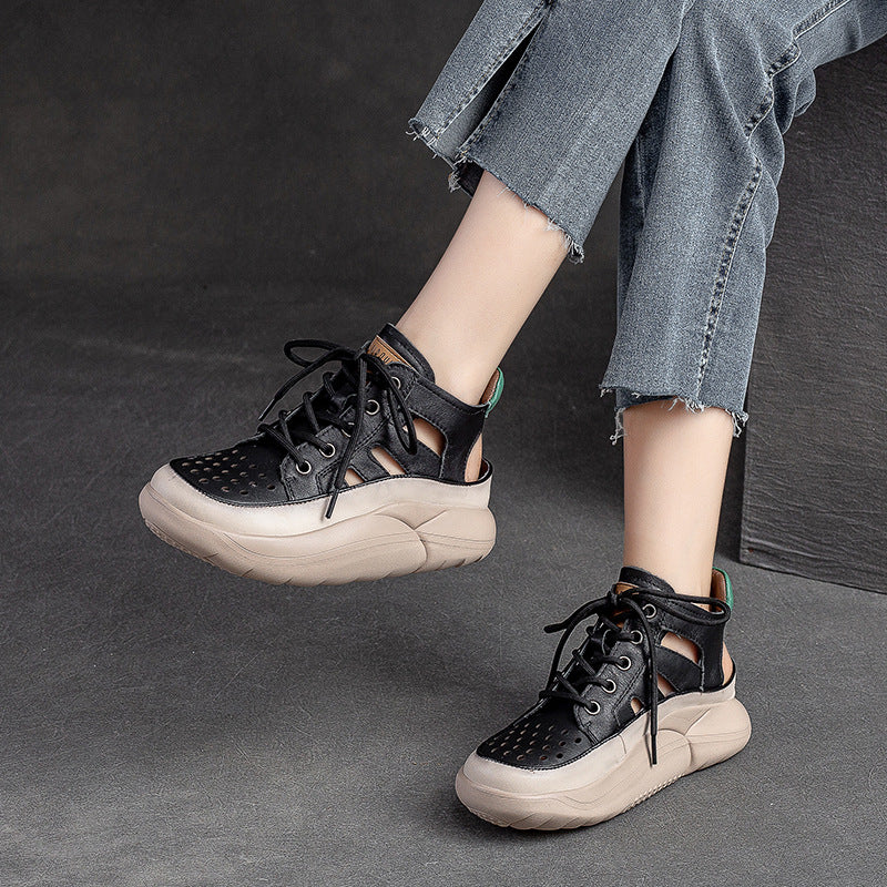 Women Summer Hollow Soft Leather Ankle Boots-RAIIFY