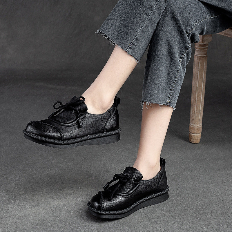 Women Minimalist Leather Retro Flat Casual Shoes-RAIIFY