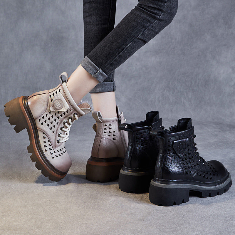 Women Minimalist Hollow Leather Boots-RAIIFY