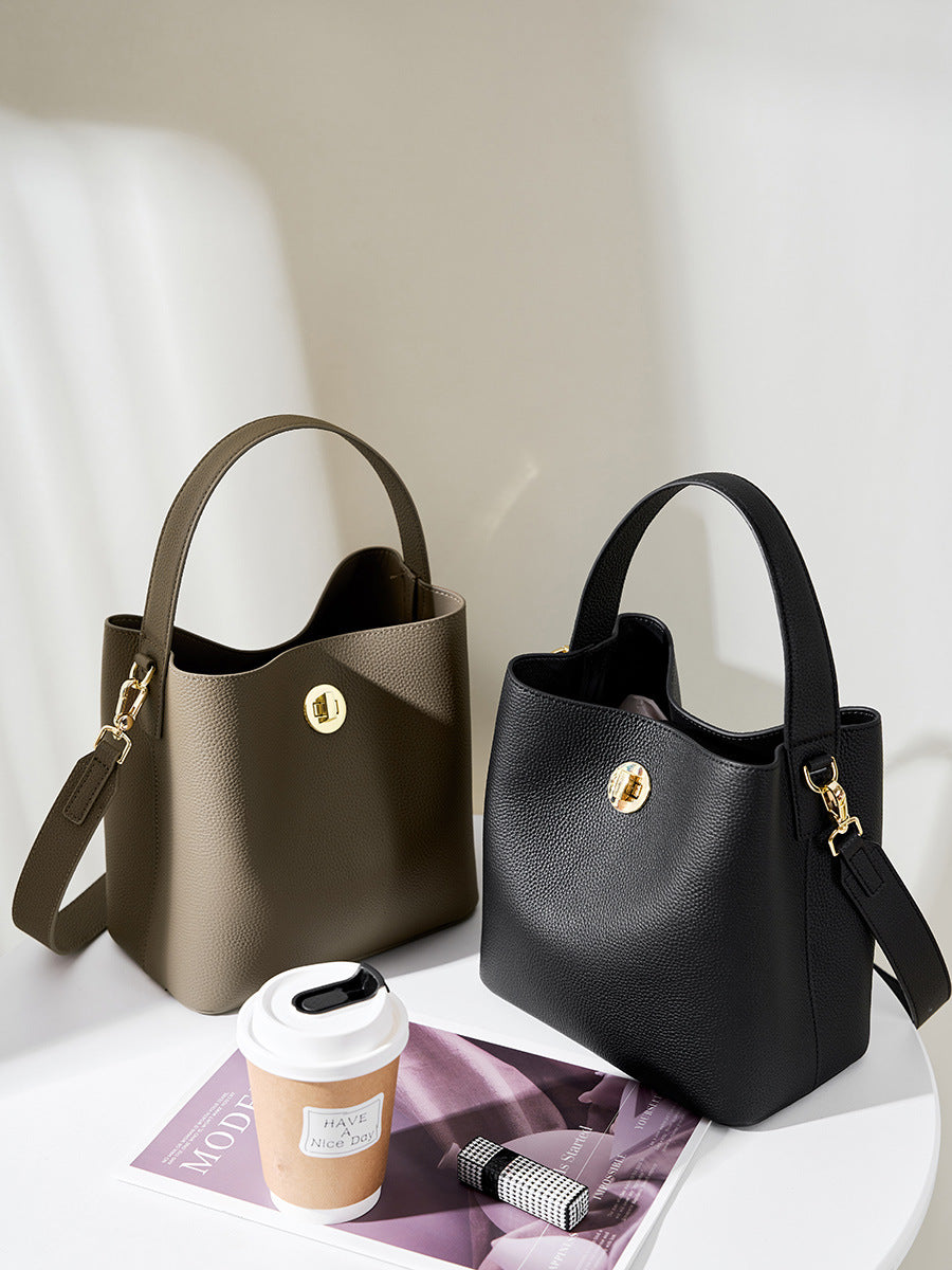 Women Soft Cowhide Minimalist Fashion Bucket Shoulder Bag-RAIIFY