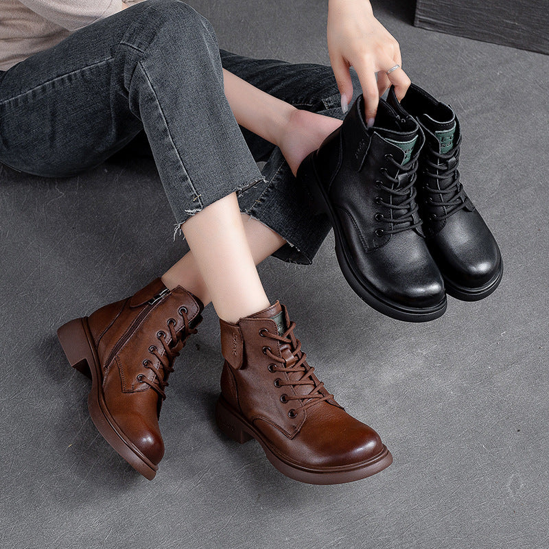 Women Retro Minimalist Soft Leather Casual Boots-RAIIFY