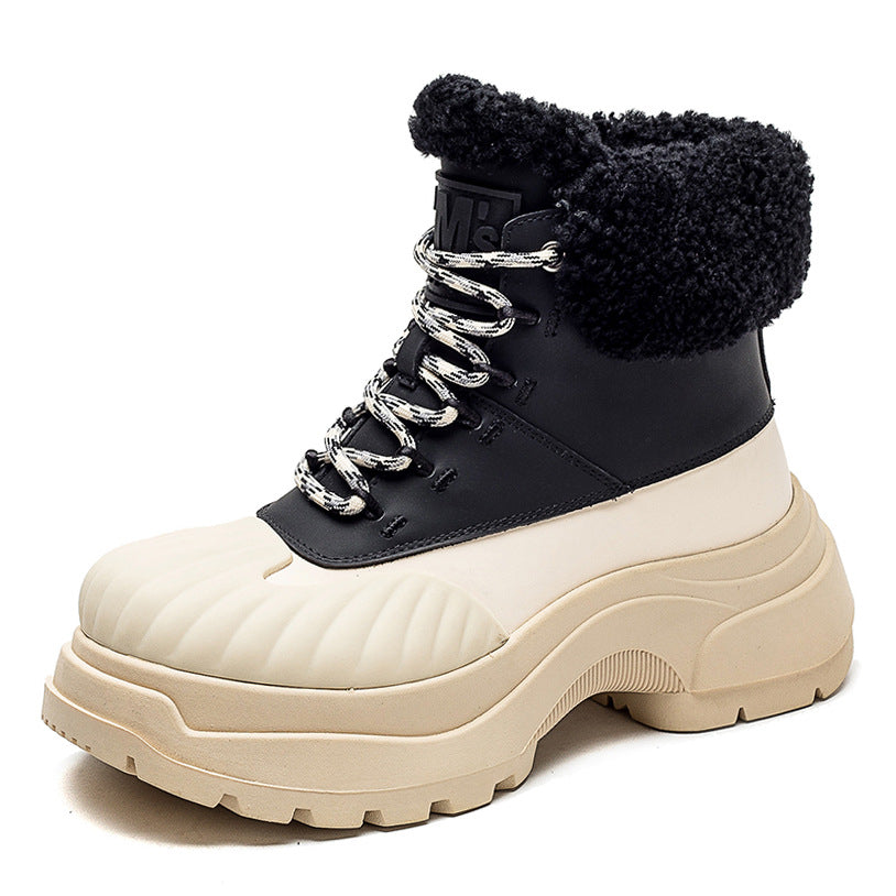 Women Fashion Leather Chunky Platform Snow Boots-RAIIFY