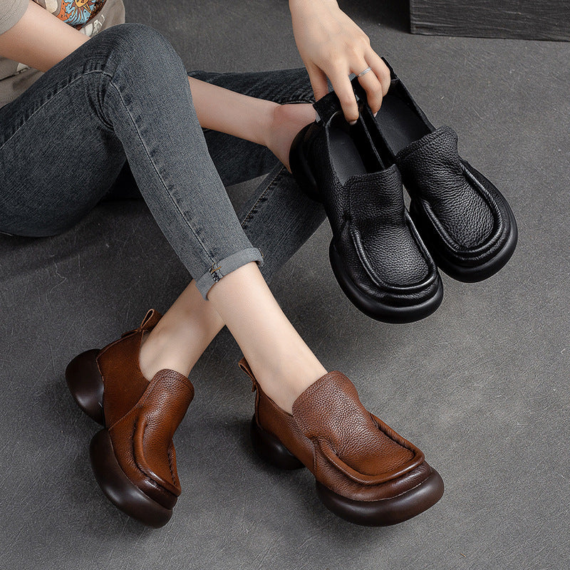 Women Retro Minimalist Soft Leather Thick Soled Casual Shoes-RAIIFY