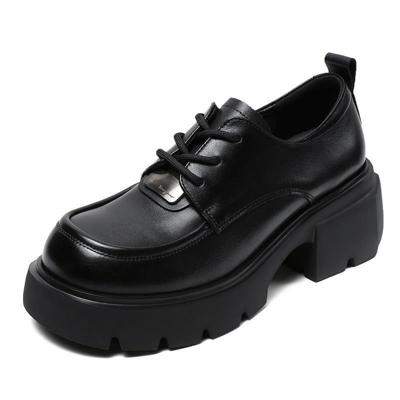 Women Leather Minimalist Chunky Soled Casual Loafers-RAIIFY