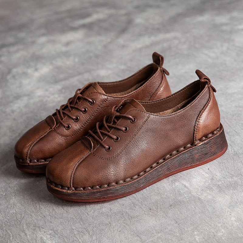 Women Retro Leather Soft Wedge Casual Work Shoes-RAIIFY