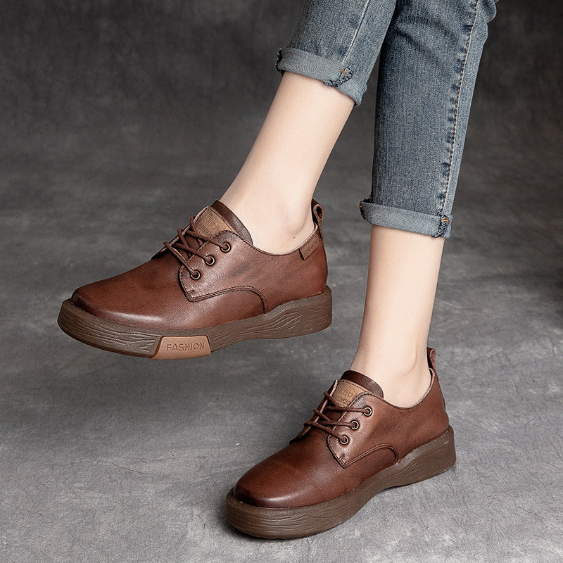 Women Classic Soft Leather Flat Casual Shoes-RAIIFY