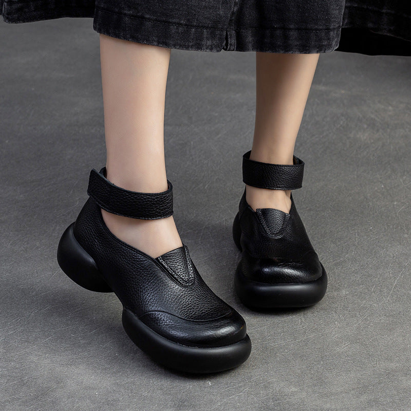 Women Retro Minimalist Leather Velcro Casual Shoes-RAIIFY