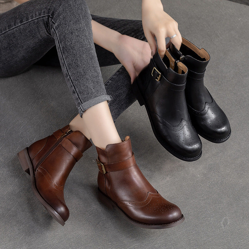 Women Classic Patchwork Leather Flat Boots-RAIIFY