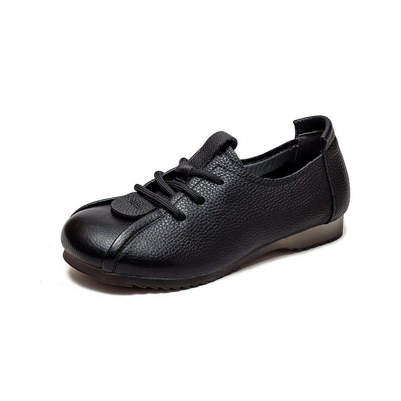 Women Retro Soft Leather Flat Casual Shoes-RAIIFY