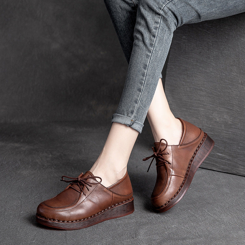 Women Soft Leather Retro Solid Casual Shoes-RAIIFY