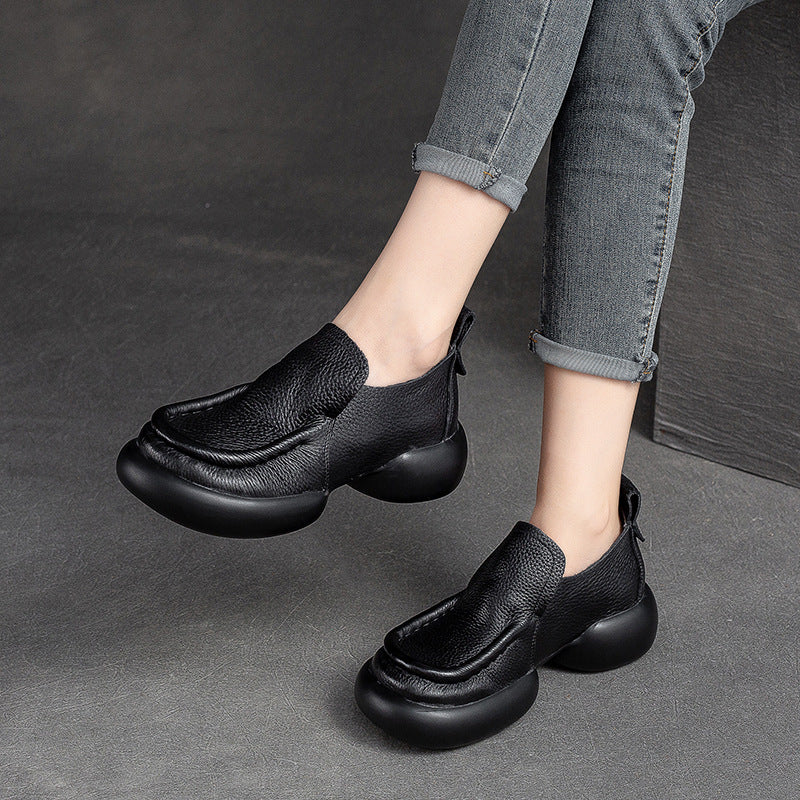 Women Retro Minimalist Soft Leather Thick Soled Casual Shoes-RAIIFY