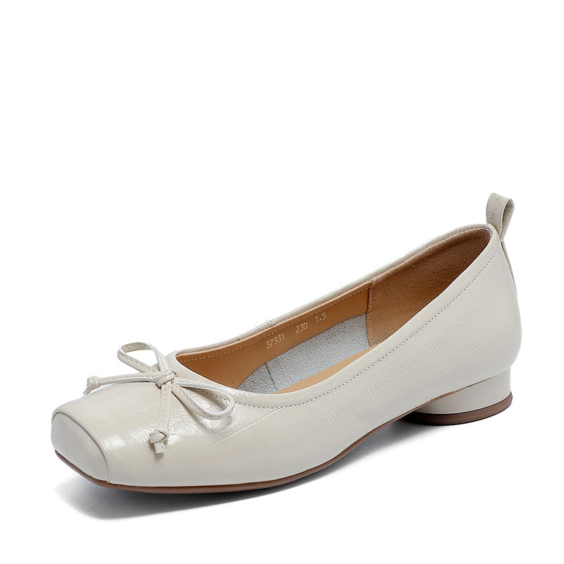 Women Minimalist Glossy Leather Low Block Heel Pumps-RAIIFY