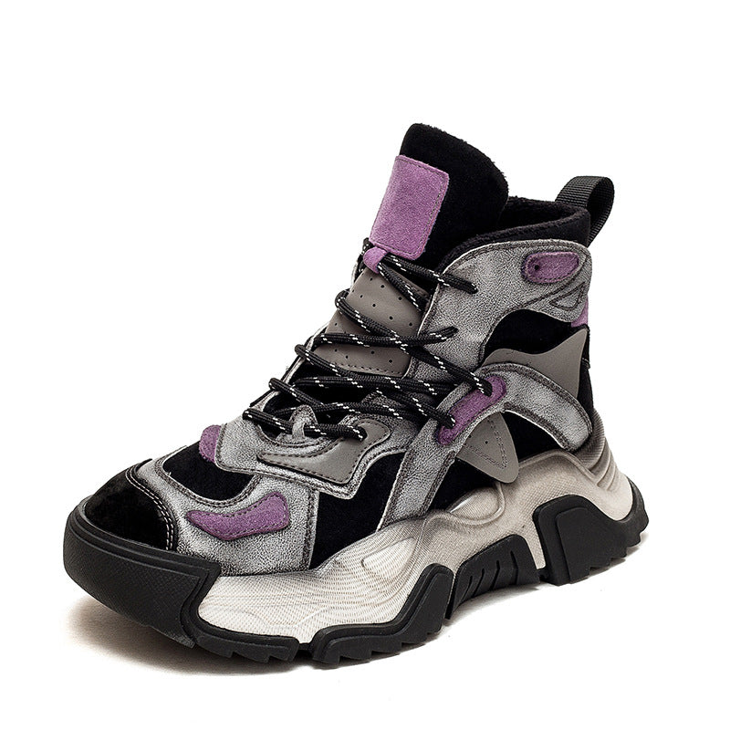 Women Retro Fashion Patchwork Leather Casual Boots-RAIIFY