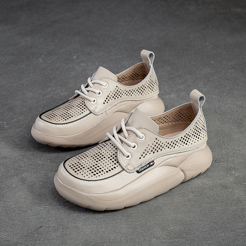 Women Fashion Breathable Hollow Leather Casual Shoes-RAIIFY